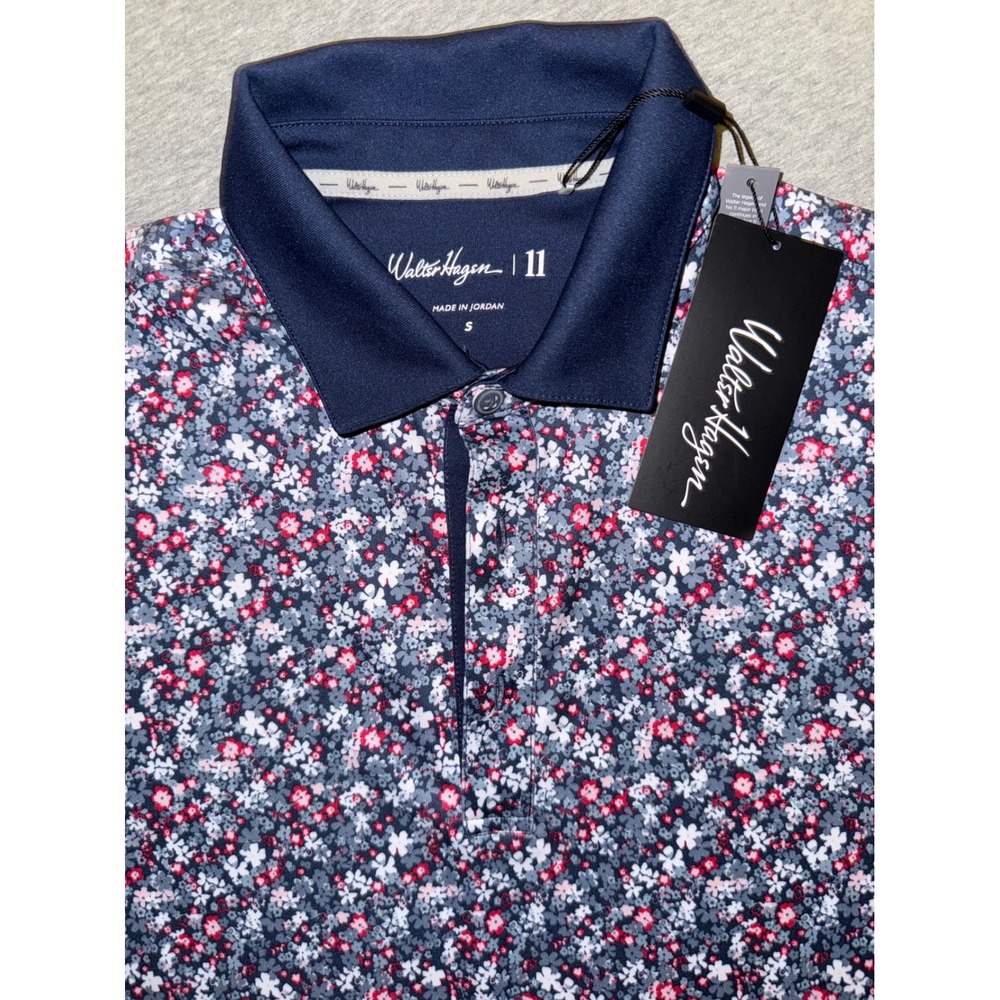 Walter Hagen 11 Men Performance Golf Polo Shirt Size Small Navy Floral Brand New